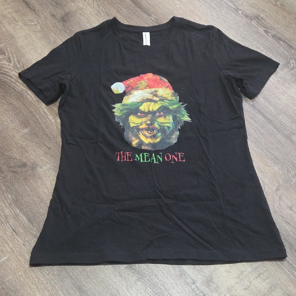 Bella + Canvas Airlume Jersey Black 'The Mean One' Movie Graphic T-Shirt Small